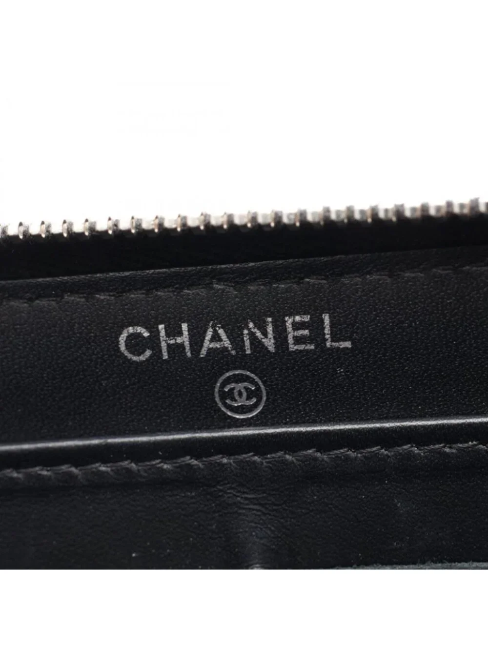 Chanel Round Wallet Quilted Lame Black Caviar Leather